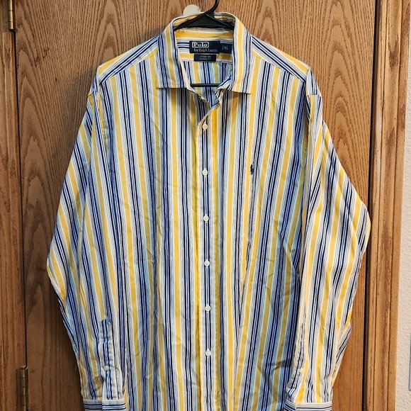 RALPH LAUREN Stanton Classic Fit Yellow Blue Stripe Button Down Shirt - XL - Picture 2 of 4